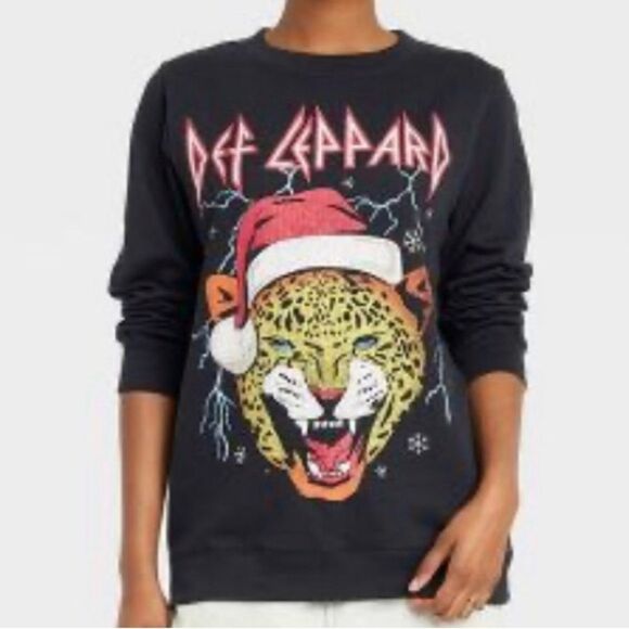NWT Def Leppard Women Christmas Holiday Black Graphic Sweatshirt L Large - Picture 2 of 8